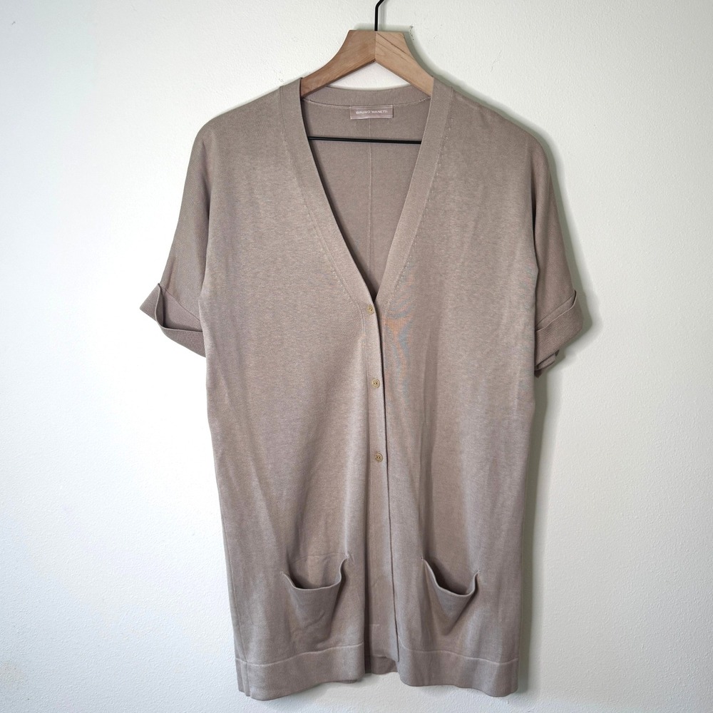 Bruno Manetti Cardigan Women's Short Sleeve Silk Blend Knitwear Pockets‎
